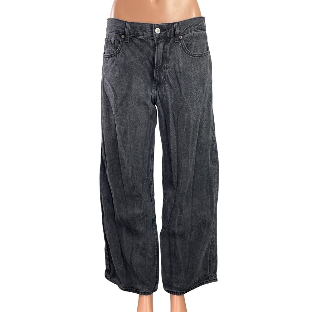 Abercrombie & Fitch Ultra Loose Low Rise Black Baggy Wide Denim Jeans Pants 28
